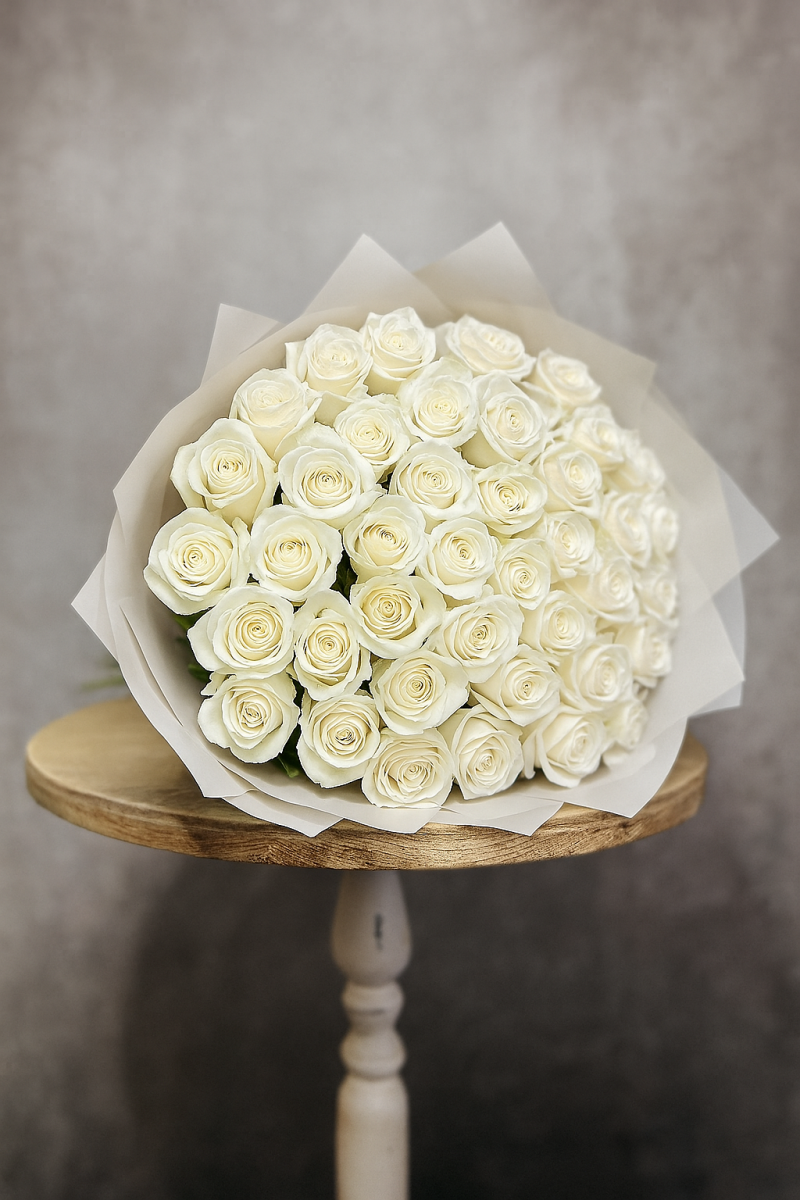 50 White roses bouquet