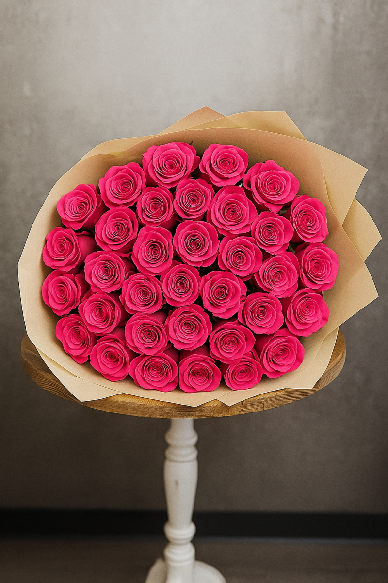 50 Hot pink roses bouquet