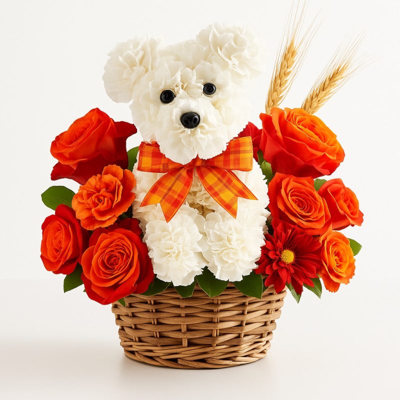 Autumn Puppy flower basket - Image 2