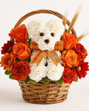 Autumn Puppy flower basket