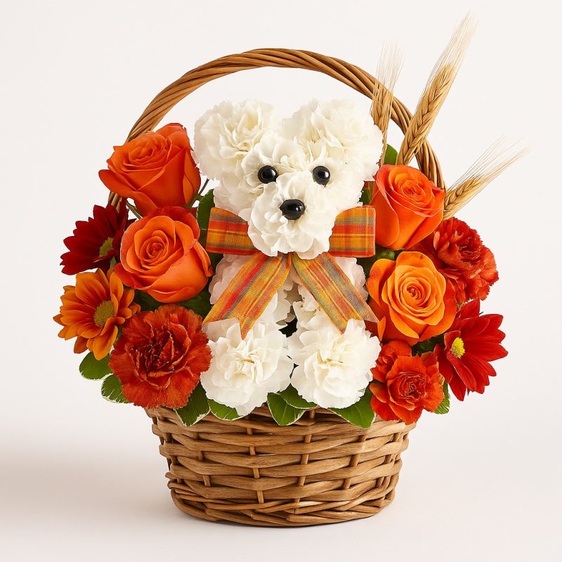 Autumn Puppy flower basket